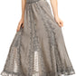 Sakkas Monola Long Tall Lace Embroidered Paneled Adjustable Waist Flare Skirt