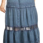 Sakkas Salina Boho Maxi Skirt with Embroidery and Crochet Lace  Adjustable Waist