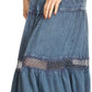 Sakkas Salina Boho Maxi Skirt with Embroidery and Crochet Lace  Adjustable Waist