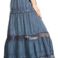 Sakkas Salina Boho Maxi Skirt with Embroidery and Crochet Lace  Adjustable Waist