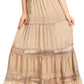Sakkas Salina Boho Maxi Skirt with Embroidery and Crochet Lace  Adjustable Waist