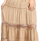 Sakkas Salina Boho Maxi Skirt with Embroidery and Crochet Lace  Adjustable Waist