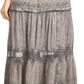 Sakkas Salina Boho Maxi Skirt with Embroidery and Crochet Lace  Adjustable Waist