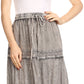 Sakkas Salina Boho Maxi Skirt with Embroidery and Crochet Lace  Adjustable Waist