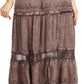 Sakkas Salina Boho Maxi Skirt with Embroidery and Crochet Lace  Adjustable Waist
