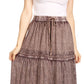 Sakkas Salina Boho Maxi Skirt with Embroidery and Crochet Lace  Adjustable Waist