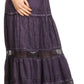 Sakkas Salina Boho Maxi Skirt with Embroidery and Crochet Lace  Adjustable Waist