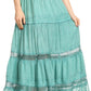 Sakkas Salina Boho Maxi Skirt with Embroidery and Crochet Lace  Adjustable Waist