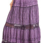Sakkas Salina Boho Maxi Skirt with Embroidery and Crochet Lace  Adjustable Waist
