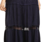 Sakkas Salina Boho Maxi Skirt with Embroidery and Crochet Lace  Adjustable Waist