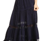 Sakkas Salina Boho Maxi Skirt with Embroidery and Crochet Lace  Adjustable Waist
