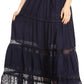 Sakkas Salina Boho Maxi Skirt with Embroidery and Crochet Lace  Adjustable Waist