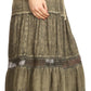 Sakkas Salina Boho Maxi Skirt with Embroidery and Crochet Lace  Adjustable Waist
