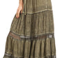 Sakkas Salina Boho Maxi Skirt with Embroidery and Crochet Lace  Adjustable Waist