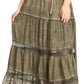 Sakkas Salina Boho Maxi Skirt with Embroidery and Crochet Lace  Adjustable Waist