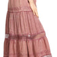 Sakkas Salina Boho Maxi Skirt with Embroidery and Crochet Lace  Adjustable Waist