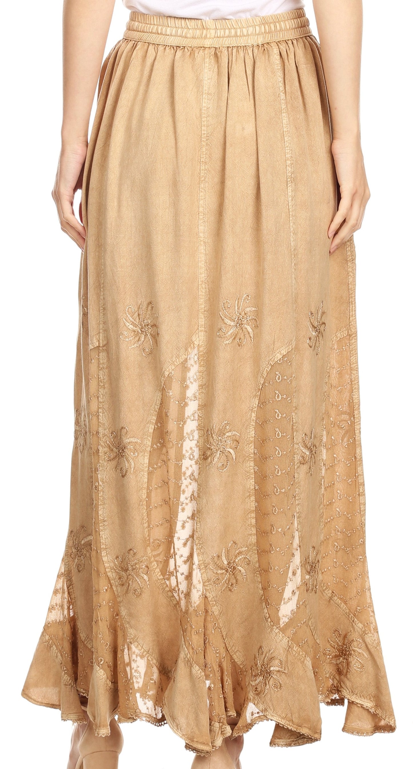 Sakkas Aleja Womens Bohemian Gypsy Maxi Long Skirt Adjustable Elastic Waist Lace