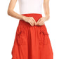 Sakkas Coco Long Cotton Ruffle Skirt with Pockets and Elastic Waistband