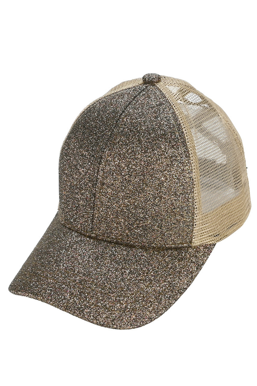 C.C Women's Glitter Mesh Back Criss-Cross Ponytail Cap