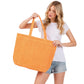Women's Solid Crochet Straw Tote Bag / Beach