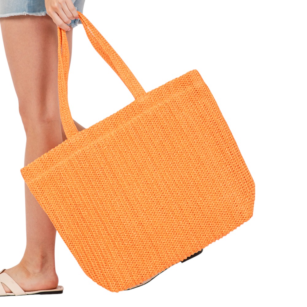 Women's Solid Crochet Straw Tote Bag / Beach