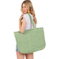 Women's Solid Crochet Straw Tote Bag / Beach