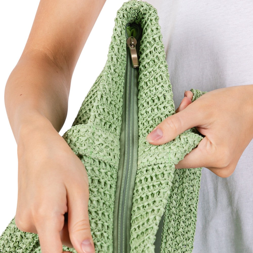 Women's Solid Crochet Straw Tote Bag / Beach