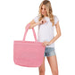 Women's Solid Crochet Straw Tote Bag / Beach
