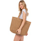 Women's Solid Crochet Straw Tote Bag / Beach
