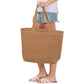 Women's Solid Crochet Straw Tote Bag / Beach