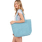 Women's Solid Crochet Straw Tote Bag / Beach