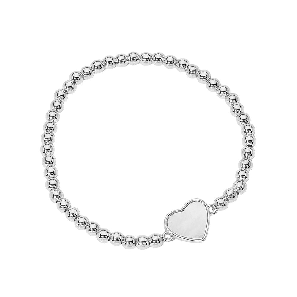 Stainless Steel Ball Mother of Pearl Heart Beaded Bracelet