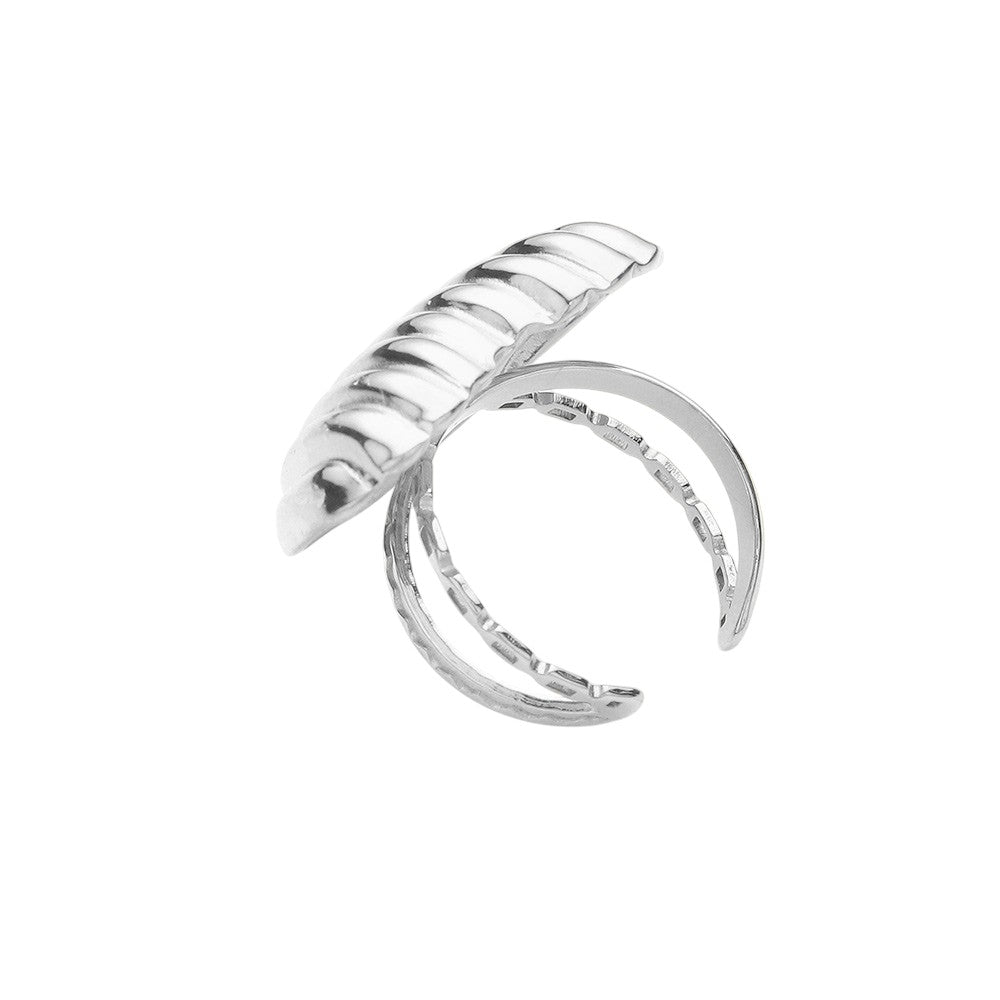 Stainless Steel Ribbed Heart Adjustable Ring