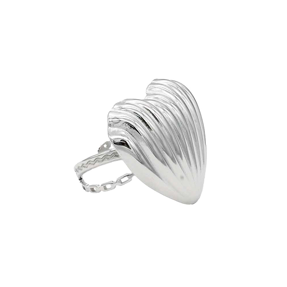 Stainless Steel Ribbed Heart Adjustable Ring