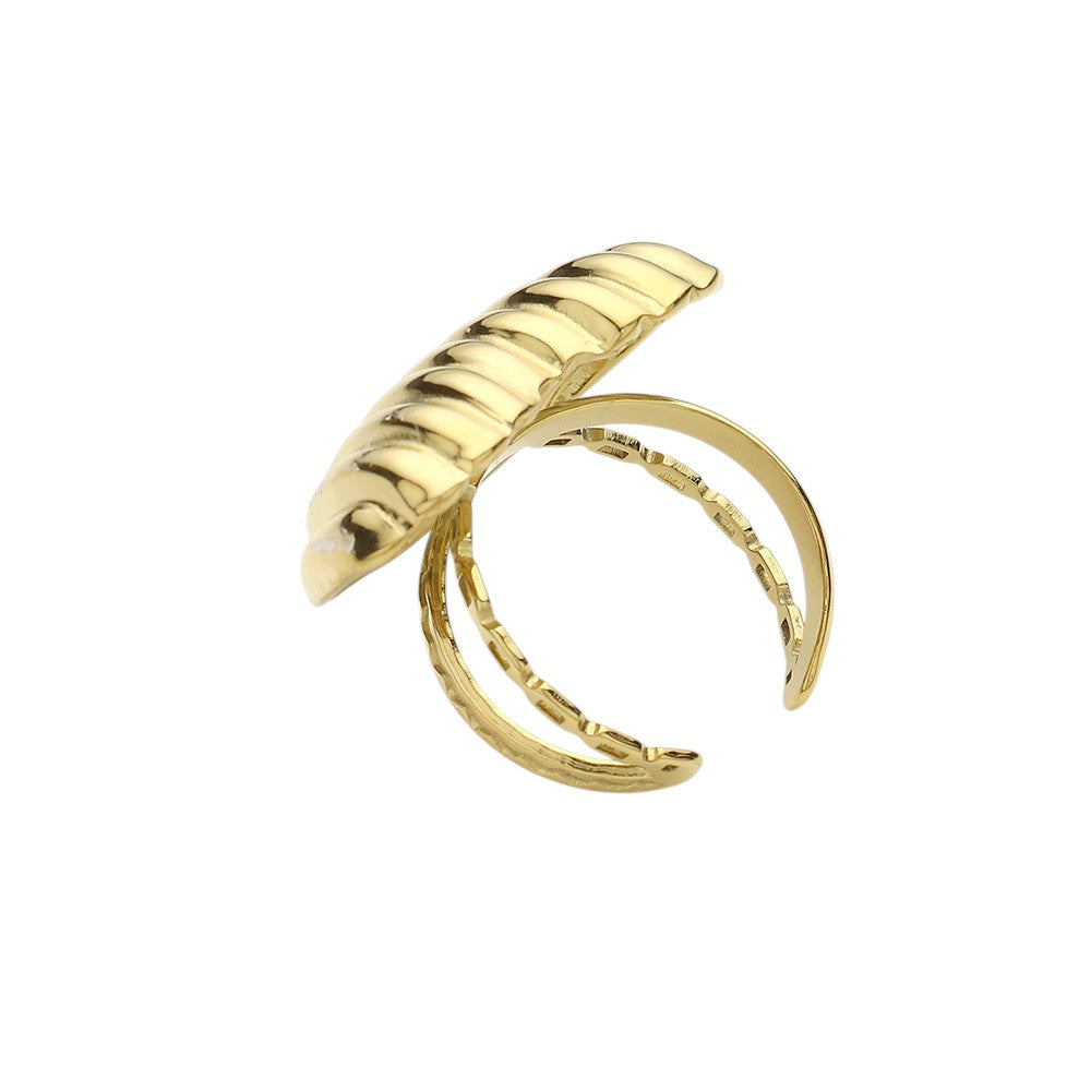 Stainless Steel Ribbed Heart Adjustable Ring