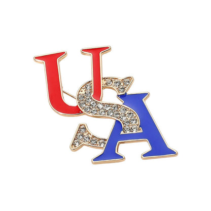 Women's Stone Paved Enamel USA Pin Brooch 4th of July