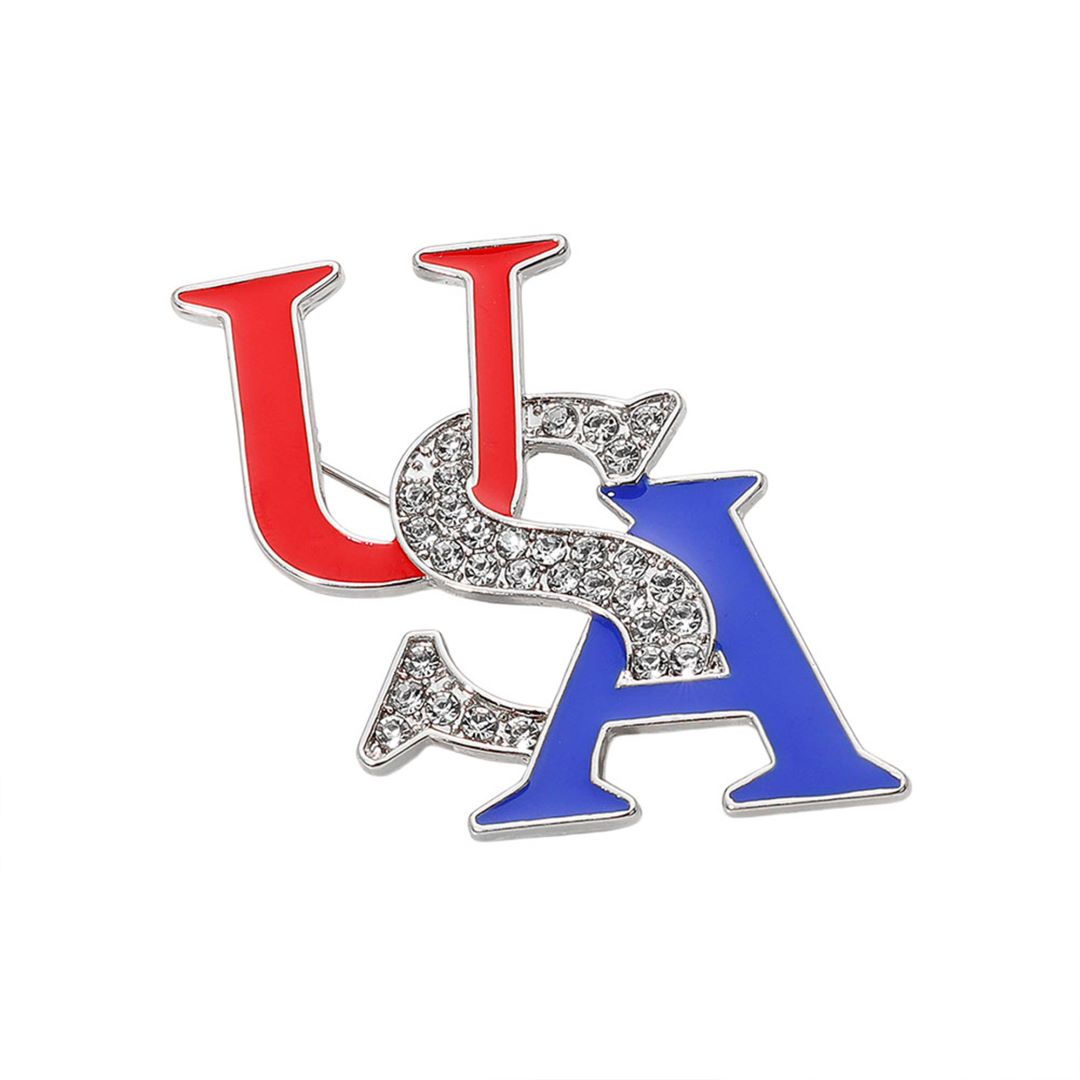 Women's Stone Paved Enamel USA Pin Brooch 4th of July