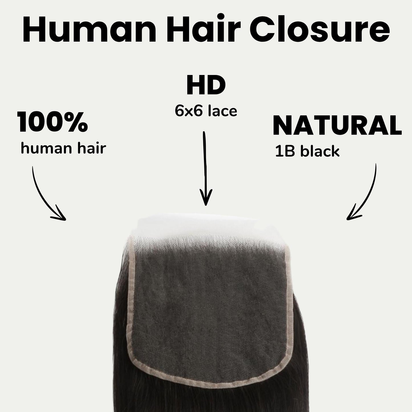 Cierre de cabello humano lacio 6x6 con encaje HD