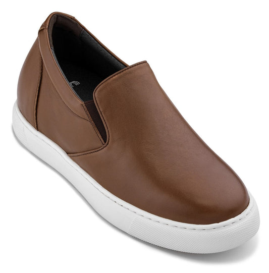 CALTO - T1023 - 2.6 Pulgadas Más Alto (Marrón Café) - Mocasín Ligero de Cuero Napa