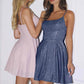 Amoris T103 Short A-Line Glitter Satin Scoop Neckline Dress