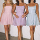 Amoris T103 Short A-Line Glitter Satin Scoop Neckline Dress