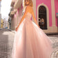 Nox Anabel T1326 Long Strapless Bonded Bodice Glitter Tulle A-Line Gown