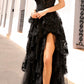 Vestido de Noche en A Anabel T1335 con Falda Escalonada y Aplicaciones de Encaje, Escote Corazón