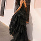 Vestido de Noche en A Anabel T1335 con Falda Escalonada y Aplicaciones de Encaje, Escote Corazón
