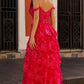 Vestido de Noche en A Anabel T1335 con Falda Escalonada y Aplicaciones de Encaje, Escote Corazón