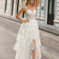 Vestido de Noche en A Anabel T1335 con Falda Escalonada y Aplicaciones de Encaje, Escote Corazón