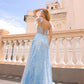 Vestido de gala corsé largo de línea A con purpurina y apliques de lentejuelas Nox Anabel T1336