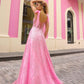 Vestido de gala corsé largo de línea A con purpurina y apliques de lentejuelas Nox Anabel T1336
