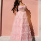 Nox Anabel T1340 Long Ruffled Skirt Boned Bustier Ribbon Strap A-Line Gown