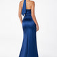 Astee T2001 Fitted Long V-Neckline Halter Top Evening Gown